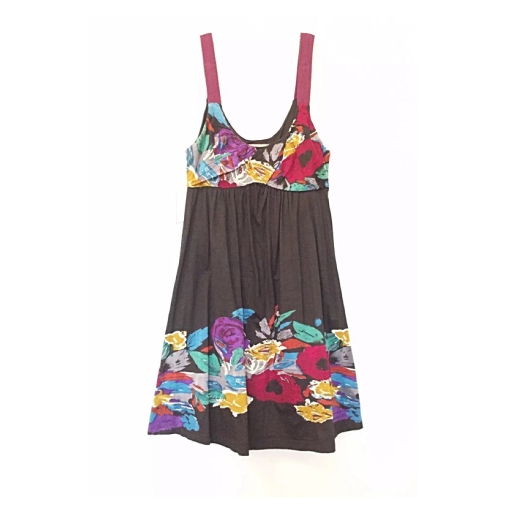 AMERICAN RAG Sz XS Black/Floral Watercolors Slvlss